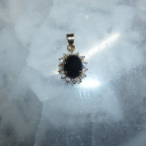 18K Gold Electroplate Onyx Swarovski Crystals Pendant